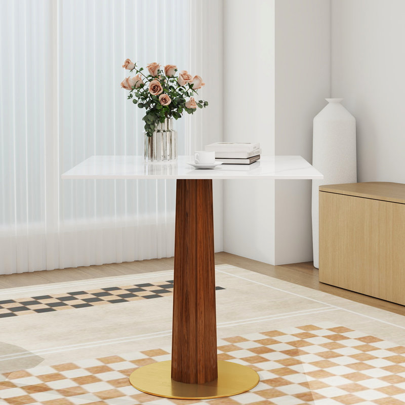 Table de salle à manger en pierre frittée pour 2 personnes avec pieds en bois et base dorée Small Space