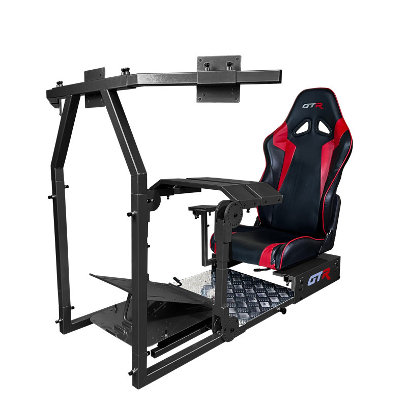 GTR Simulator Adjustable Reclining Leatherette PC and Racing Game Chair with Footrest, Black