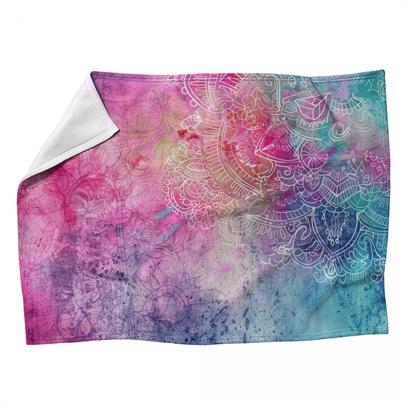 Jeté en molleton Mandala Artwork - Jeté floral pour canapés ou lits, L 60 po x l 50 po