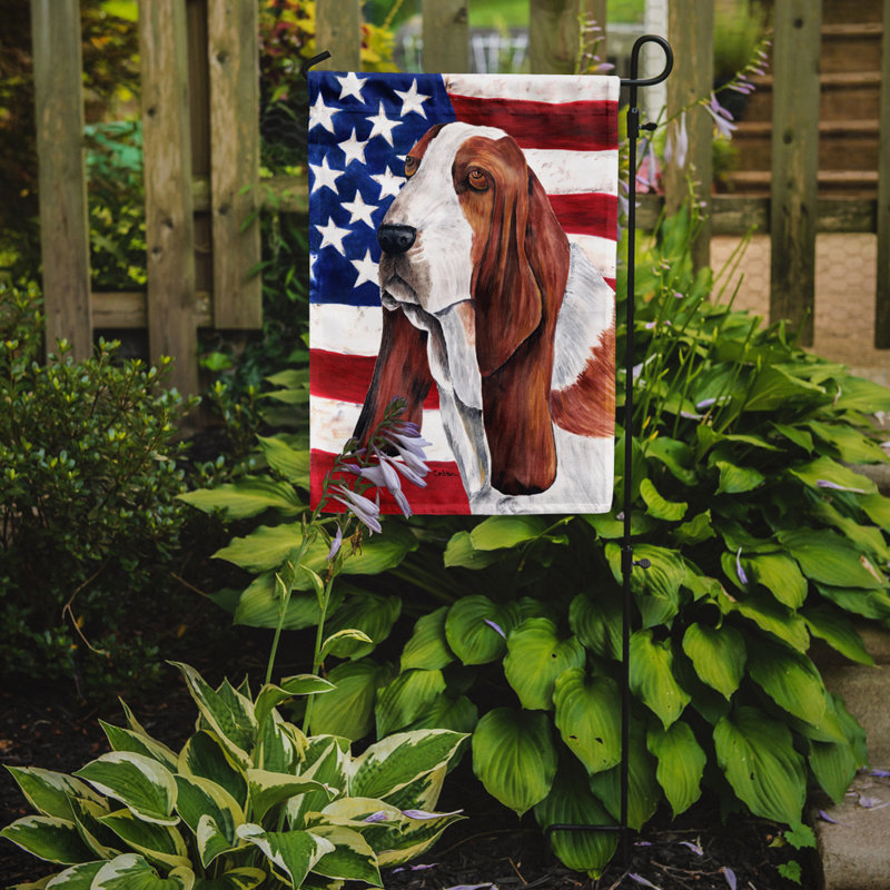 2 côtés en polyester de 2 côtés american drapeau de jardin, Basset hound 1