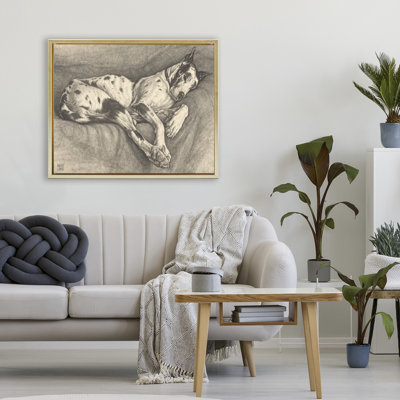 Cadre flottant avec un chien endormi, design par Bertha Van Hasselt