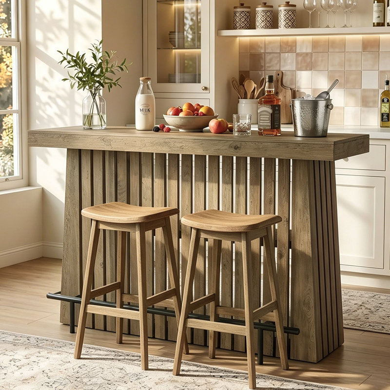 Table de bar avec rangement à 2 niveaux et repose-pieds