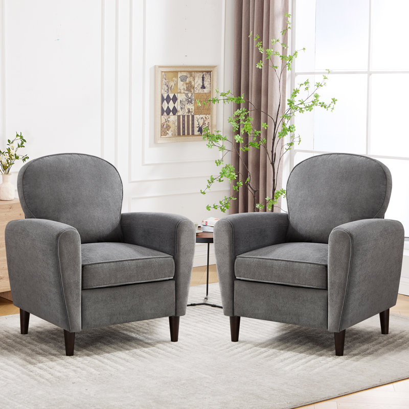 Fauteuil rembourré avec pieds en bois, Gris foncé