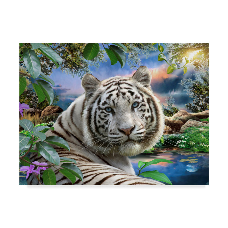 « the white tiger », reproduction de peinture à l’acrylique sur toile tendue, H 14 po x l 19 po x P 2 po
