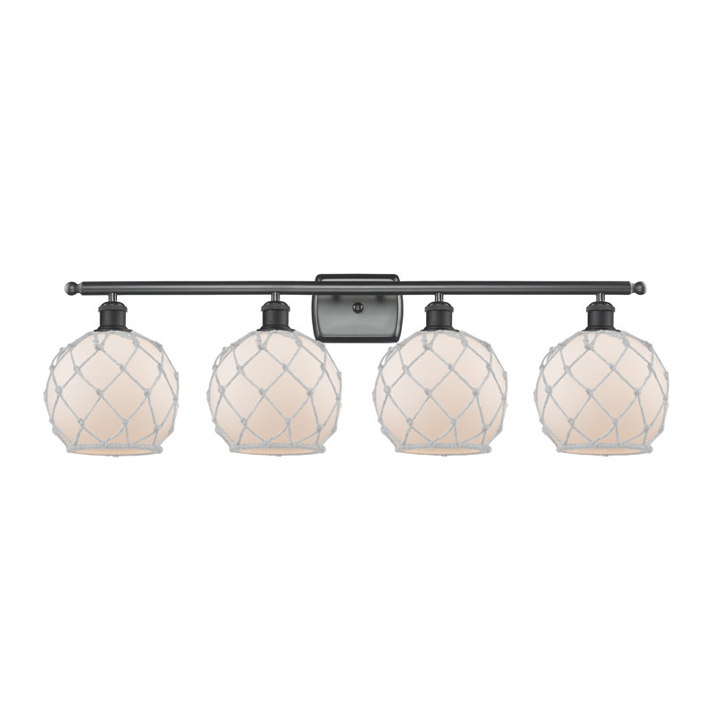 Éclairage de salle de bain à intensité variable 4 lumières Larochelle Farmhouse Rope, Blanc / Blanc cassé, Brun mat