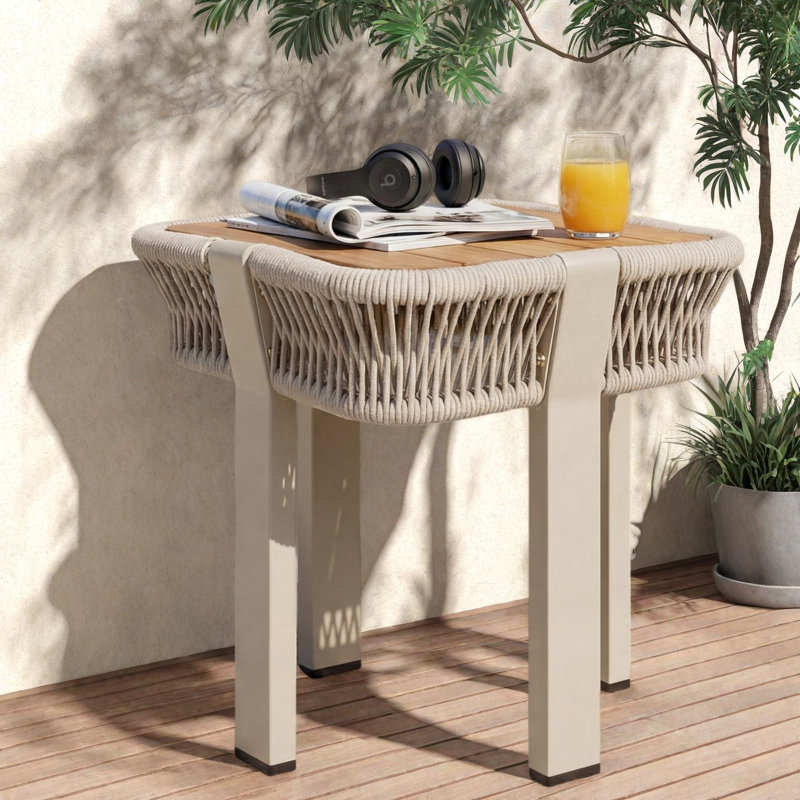 Tables de patio robustes de 120 lb, bois d'acacia et métal, patio moderne et compact