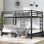 Lit superposé au-dessus de grand lit en métal pour les adolescents et les adultes, structure peu encombrante, conception silencieuse, aucun sommier nécessaire, noir