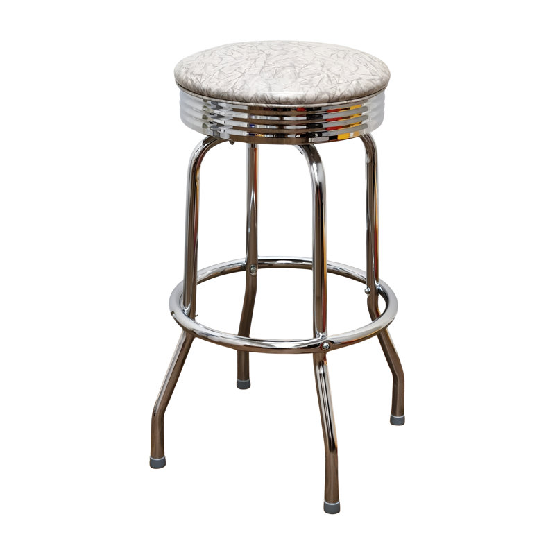 Retro Home Single Ring Chrome Pan Swivel Bar & Counter Stool, Bar Stool (30" Seat Height), Gray