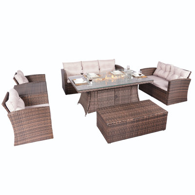 Red Barrel Studio® Sofa set of 1503 and 1106r table in brown 6-Piece Wicker Patio Conversation Set with Cushions