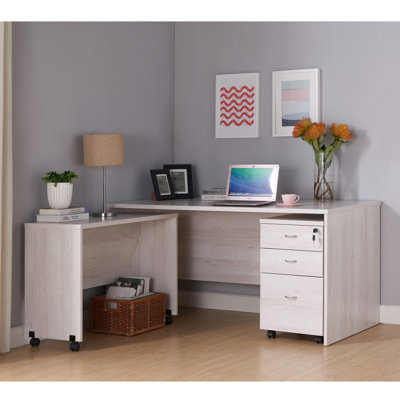 Bureau Mid-Century en chêne blanc avec mouvement à quatre roues et option de rehaussement du dossier sur roulettes