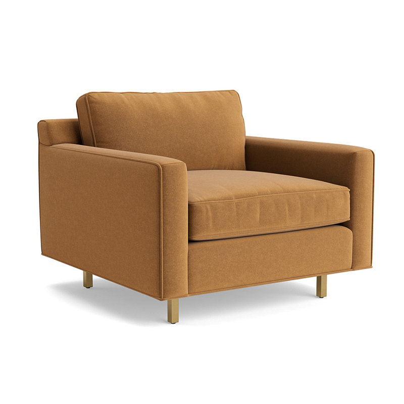 Hunter Upholstered Armchair, Performance Velvet - Hazelnut, Brushed Brass