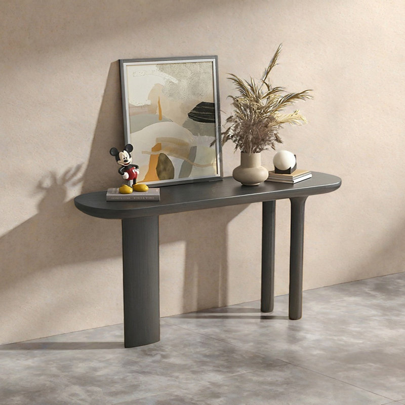 Console rétro en bois massif minimaliste, H 33,86 po x l 62,99 po x P 13,78 po, Noir, noir, noir, noir