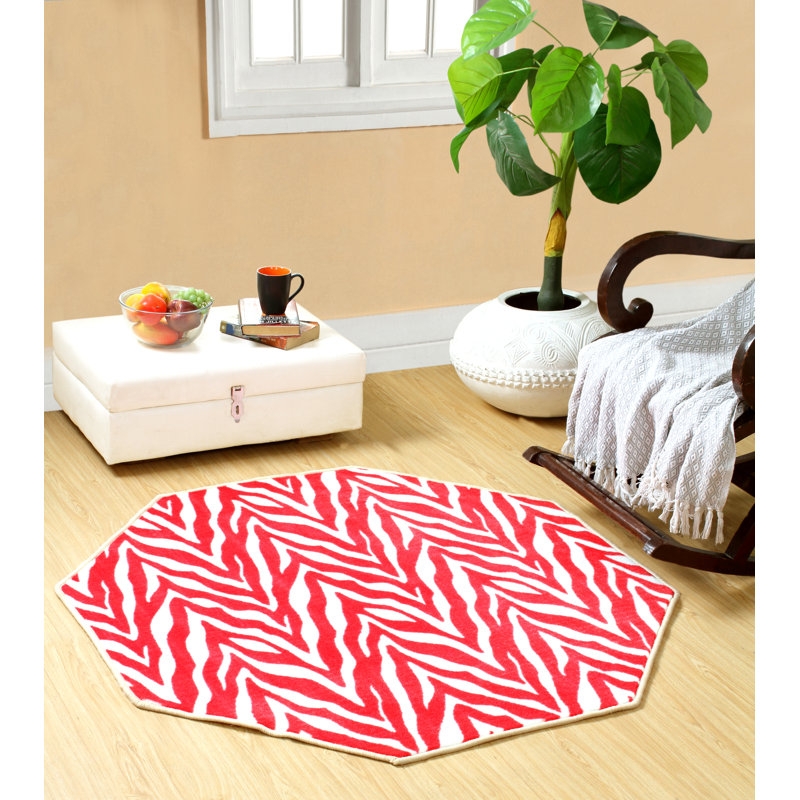 Tapis beige / rouge à imprimé animal, Octogone 10 pi