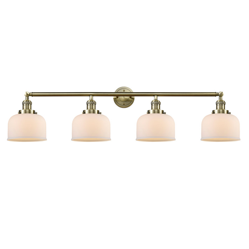Luminaire de meuble-lavabo 4 lumières 44 po Bell, Laiton antique, Blanc mat, Incandescent