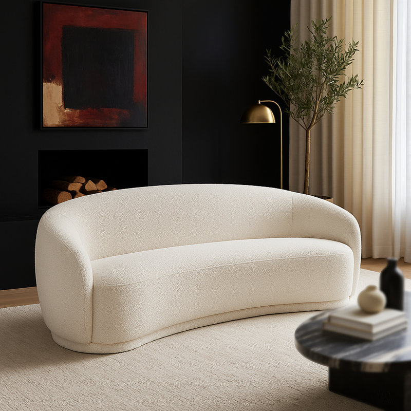 Canapé Chesterfield Hyde, Tissu crème bouclé, H 28 po x l 89,5 po x P 38 po