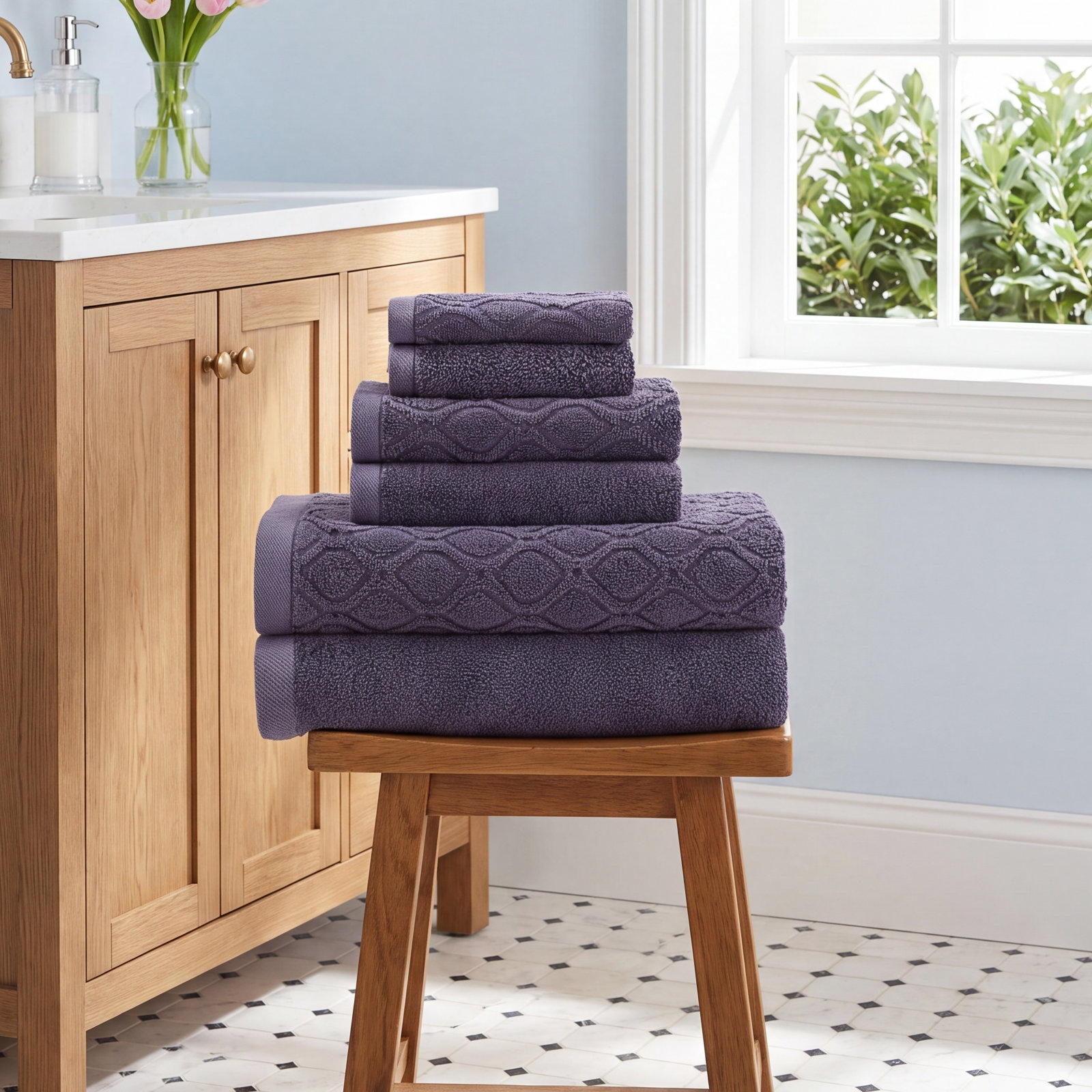 Guiness 6 Piece 100% Cotton Towel Set, Navy Blue