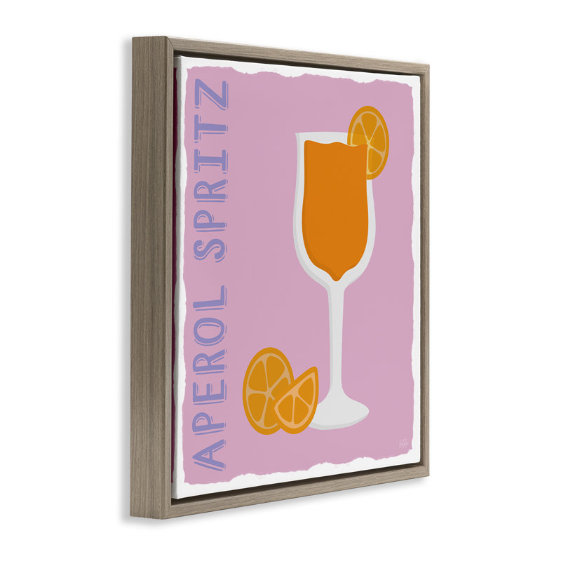 Art mural sur toile Aperol Spirz Cocktail Floater par Natalie Carpentieri, Cadre flottant orme Montalcino, H 18 po x l 18 po