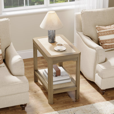 Table d'appoint à 2 niveaux en rotin pour chambre à coucher (Chêne caramel, 2 pièces)