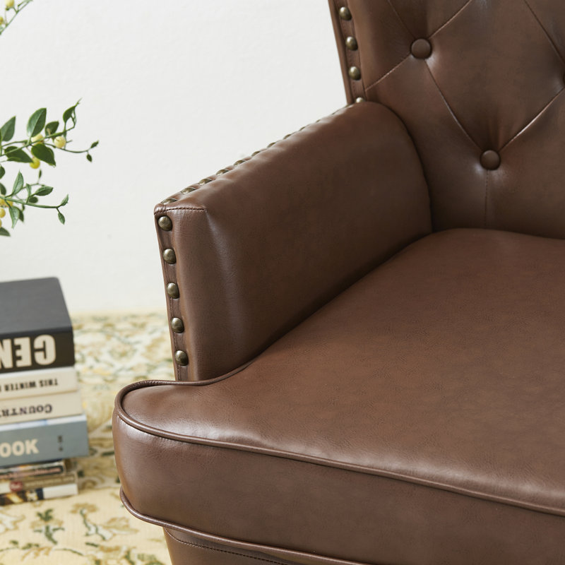 Ensemble de fauteuils à oreilles en cuir 2 pièces Vegan, Café