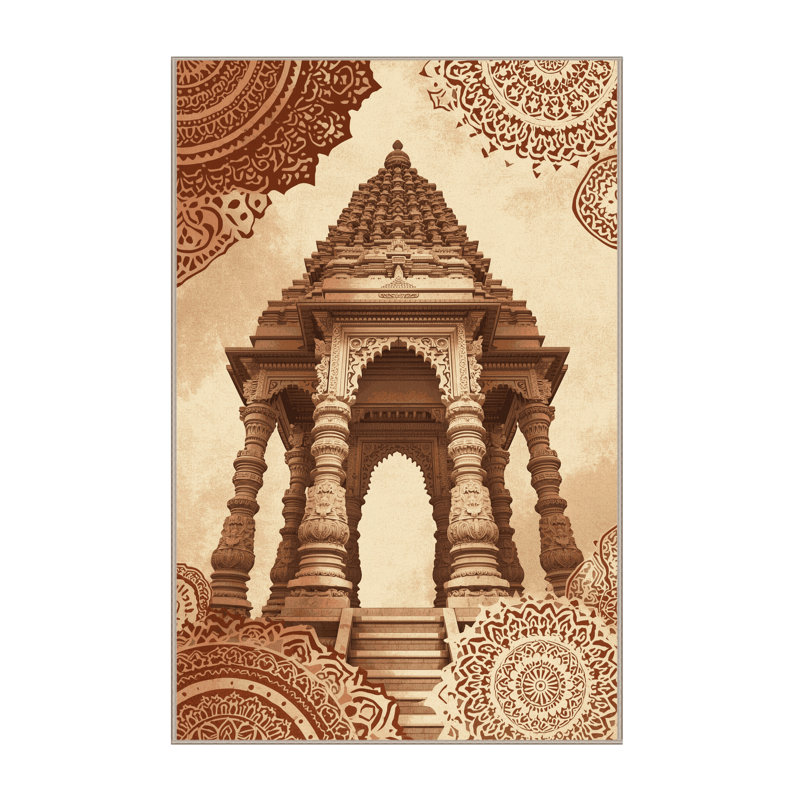 Tapis oriental beige lavable à la machine à motif d'inspiration mondiale Botkins, 5 x 7