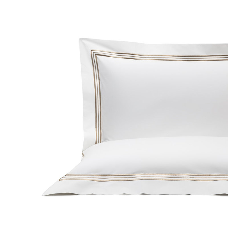Triplo Bourdon Pillow Sham, Standard, White/Savage Beige