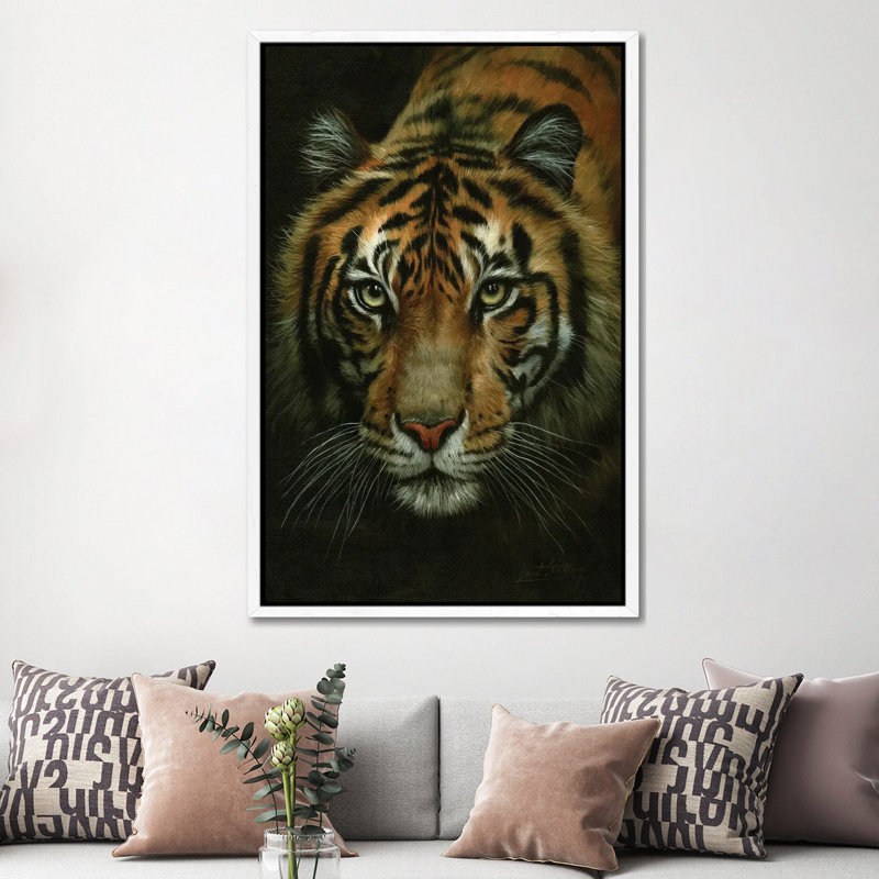 Winter's Black Wolf by Collin Bogle - Print on Canvas, 152.5 cm H x 101.5 cm W, White Framed