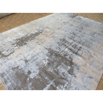 Tapis de la zone de couleur soie 10 pi 3 po x 14 pi 1 po one-of-kind à la main noué la Indurial