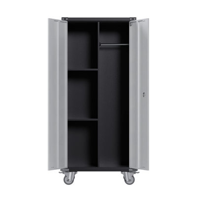71" Heavy-Duty Metal Storage Cabinet with Wheels – 2 Lockable Doors, 2 Adjustable Shelves, 360° Rolling Casters for Garage, Office, or Home Use