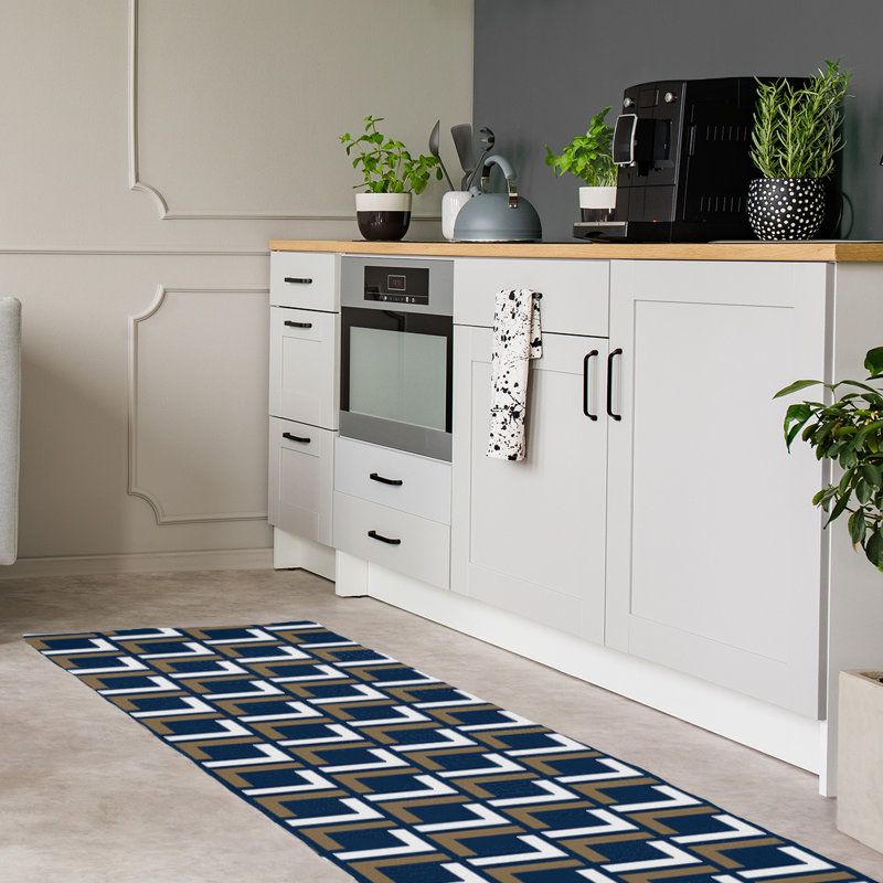 Tapis de couloir à motif géométrique bleu