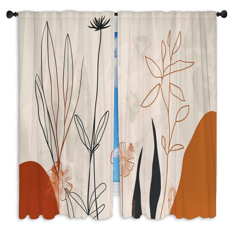 Rideaux de fenêtre botaniques croquis de la nature - 2 panneaux, L 40 po x L 61 po