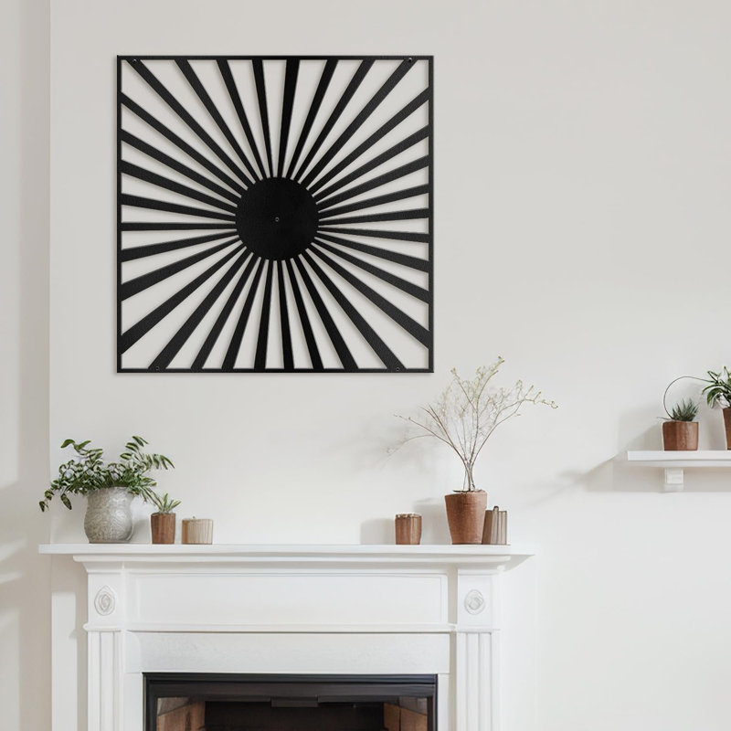 Sun Rays Burst, Black Gold Metal Wall Accent, Minimalist Modern Contemporary Home Decor, 30" H x 30" W x 0.05" D, Black