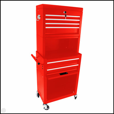 Armoire à outils sur roulettes, coffre à outils roulant verrouillable à 6 tiroirs avec 4 roues universelles, organisateur de rangement de boîte à outils détachable 2 en 1 pour atelier de réparation
