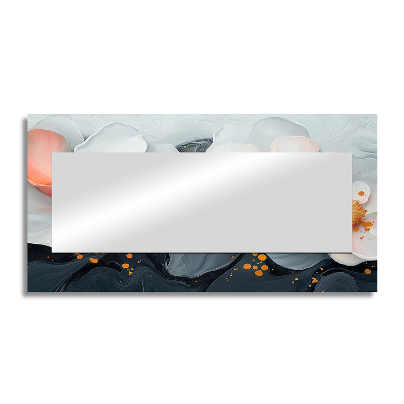 Pink White Wildflowers Pure Bliss I - Floral Decorative Mirror Wall Art - Printed On Metal, 28" x 55"