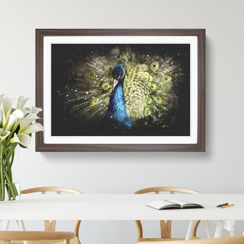 Peacock Vol.2 - Picture Frame Graphic Art, Walnut Framed, 65cm H x 90cm W x 2cm D