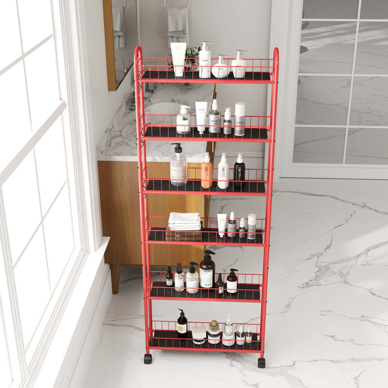 6-Tier Rolling Cart Gap Kitchen Slim Slide Out Storage Tower Rack with Wheels, 61.22" H x 22.83" W x 6.1" D, Red