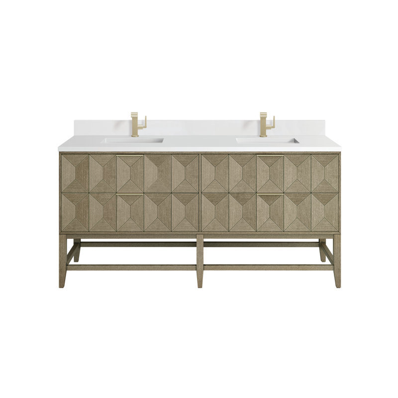 Emmeline 72'' Double Bathroom Vanity with Top, White Zeus, Single-Hole