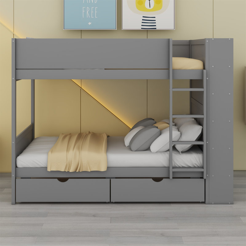 Lit superposé double avec 2 tiroirs Louis, Simple sur simple, Blanc