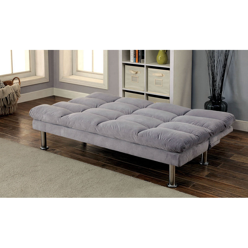 Canapé de futon de style contemporain avec pieds chromés convertibles en lit avec pieds de soutien supplémentaires, finition gris primaire