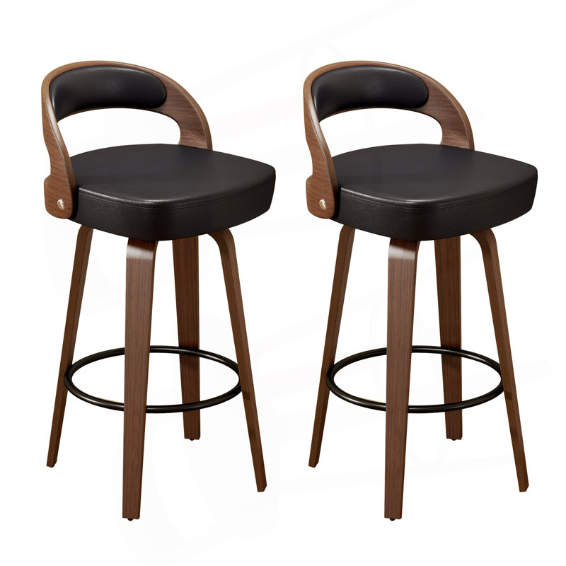 Ensemble de 2 tabourets de bar pivotants à hauteur de comptoir de 26,8 po pour îlot de cuisine, tabourets de bar noirs revêtus de similicuir et pieds en bois massif, VF