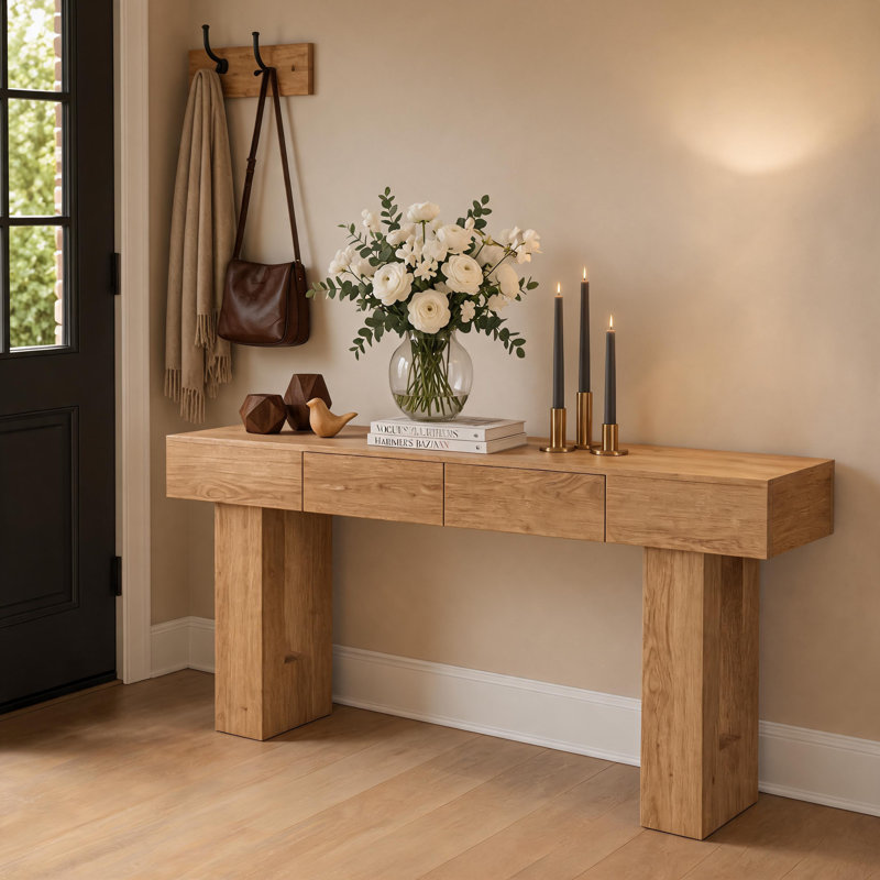 Console avec 2 tiroirs, Noyer, Brun