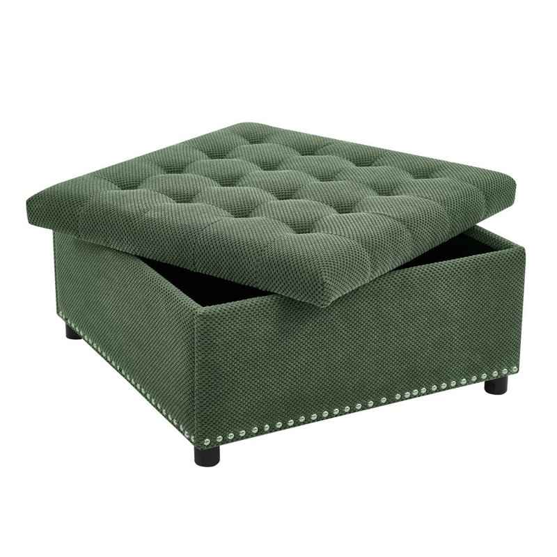 Upholstered Ottoman with Storage, Green