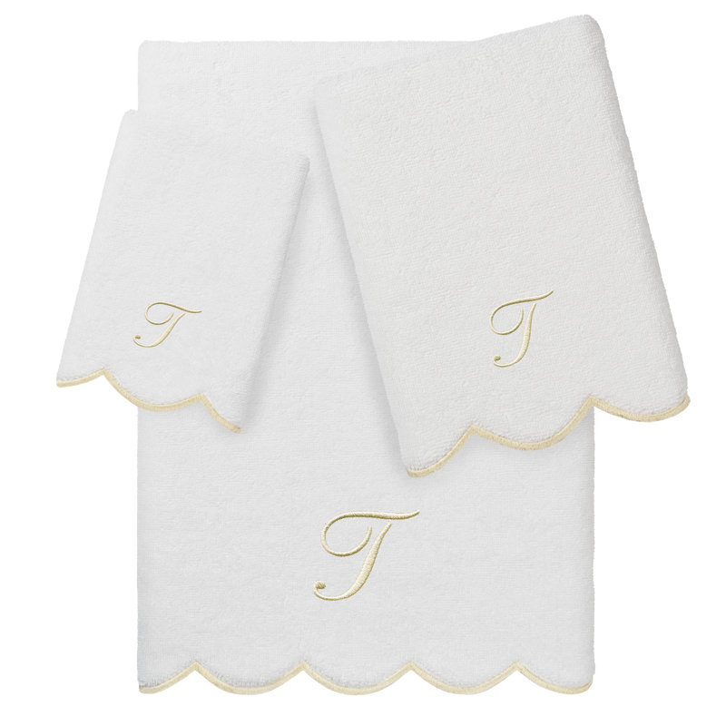 Ensemble de serviettes personnalisées 100% coton ADORNIA, T, Blanc / beige, Ensemble 3 serviettes de bain