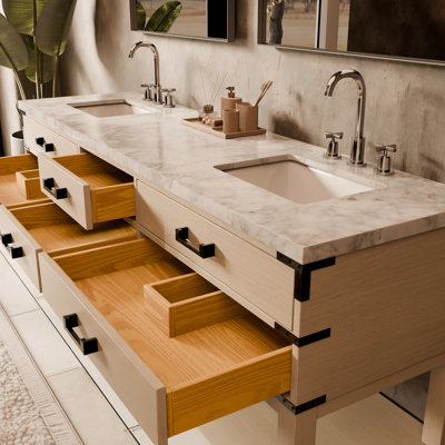 Woodhaven Double Bath Vanity and 34 in Mirrors
