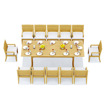 10 Seats 11 Pcs Grade-A Teak Wood Dining Set: 118" Double Extension Rectangle Table And 10 Atnas  Arm Chairs #11AT2410