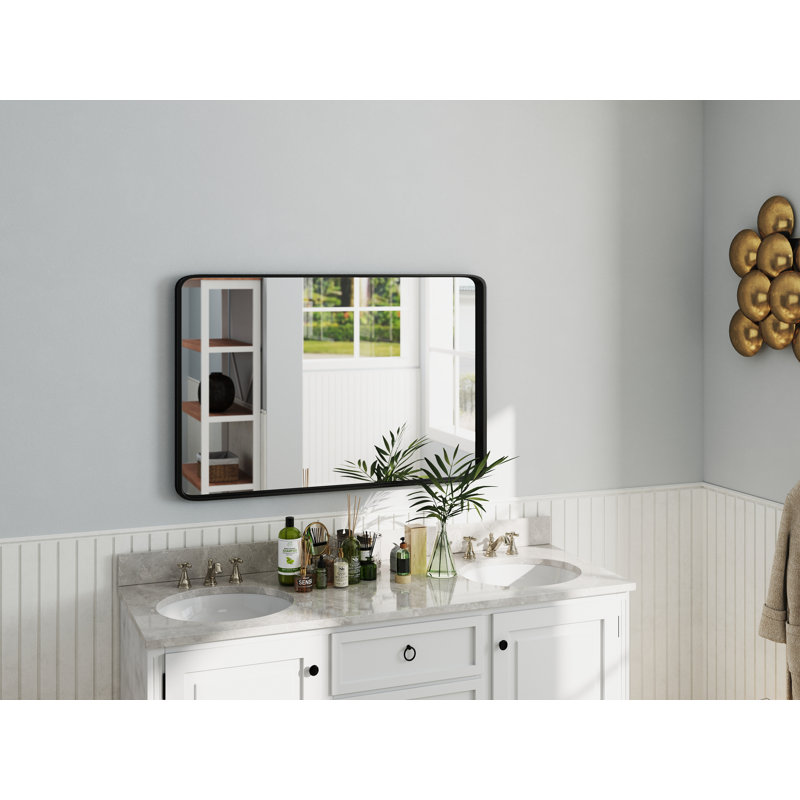 Miroir noir en métal trempé avec cadre profond, 48 po x 32 po, Rectangulaire
