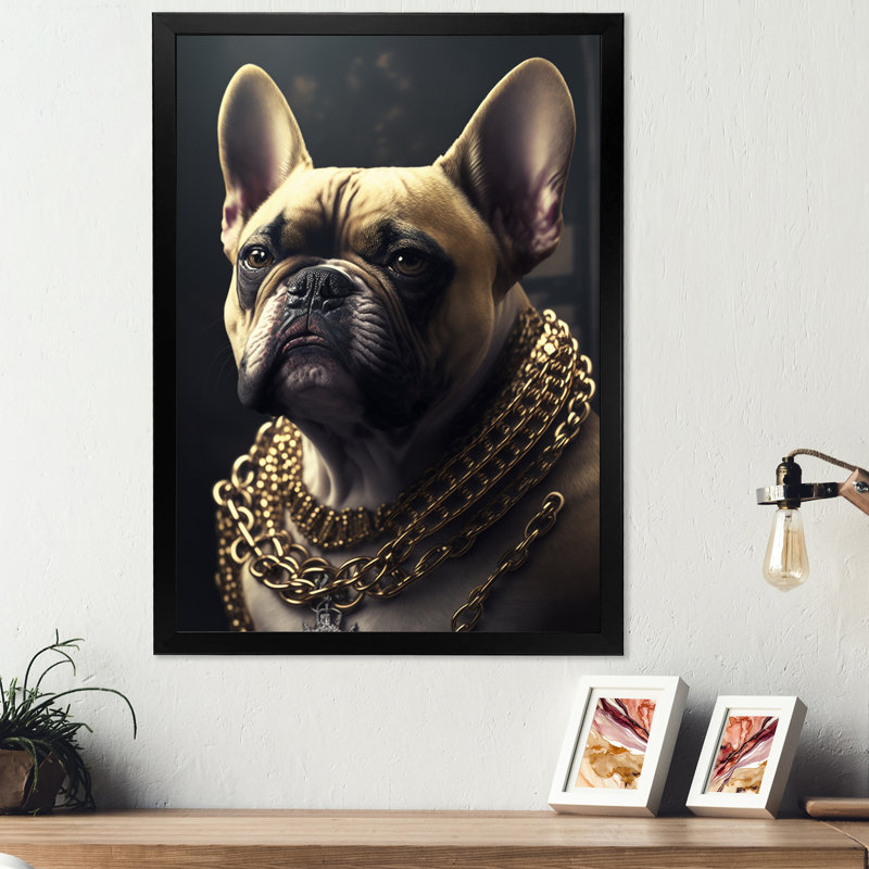 Mafia Frenchie II - impression sur toile, Impression noire sur toile encadrée, H 32 po x l 24 po x P 1 po