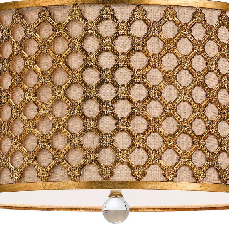 Gold Metal Drum Pendant Light with Geometric Design