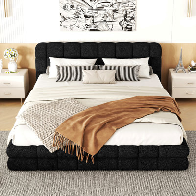 Grand lit plateforme tapissier, noir