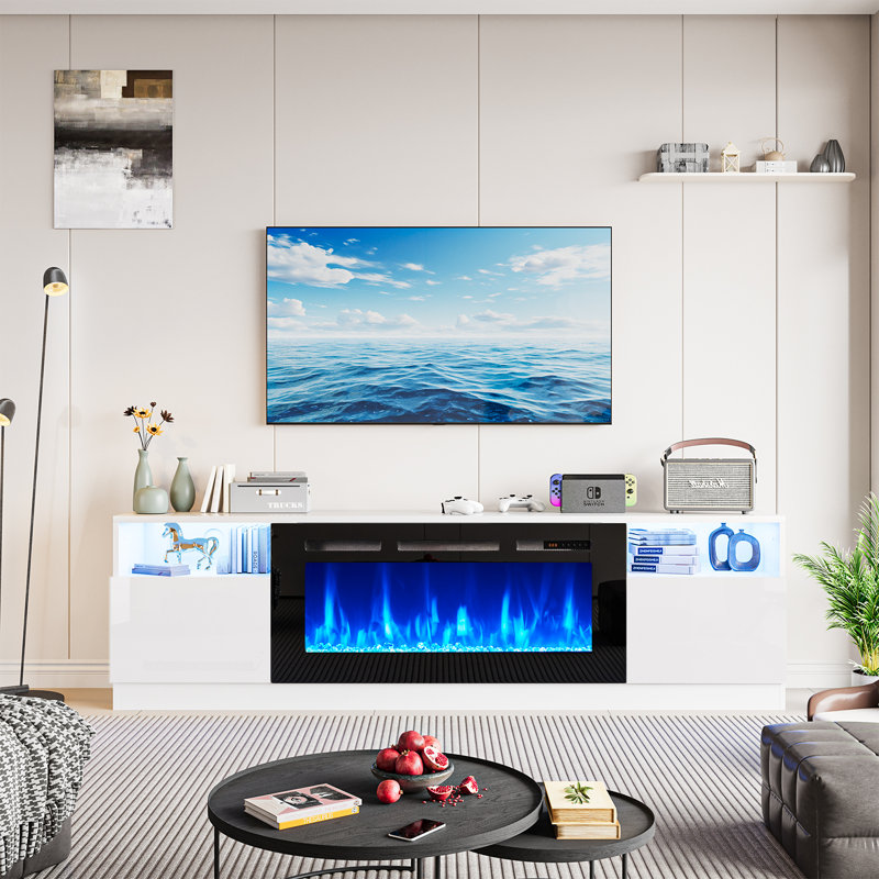 70" Fireplace Tv Stand With 36" Electric Fireplace, Led Lighted Entertainment Center, Media Console Table, Storage Cabinet For Tvs Up To 80"