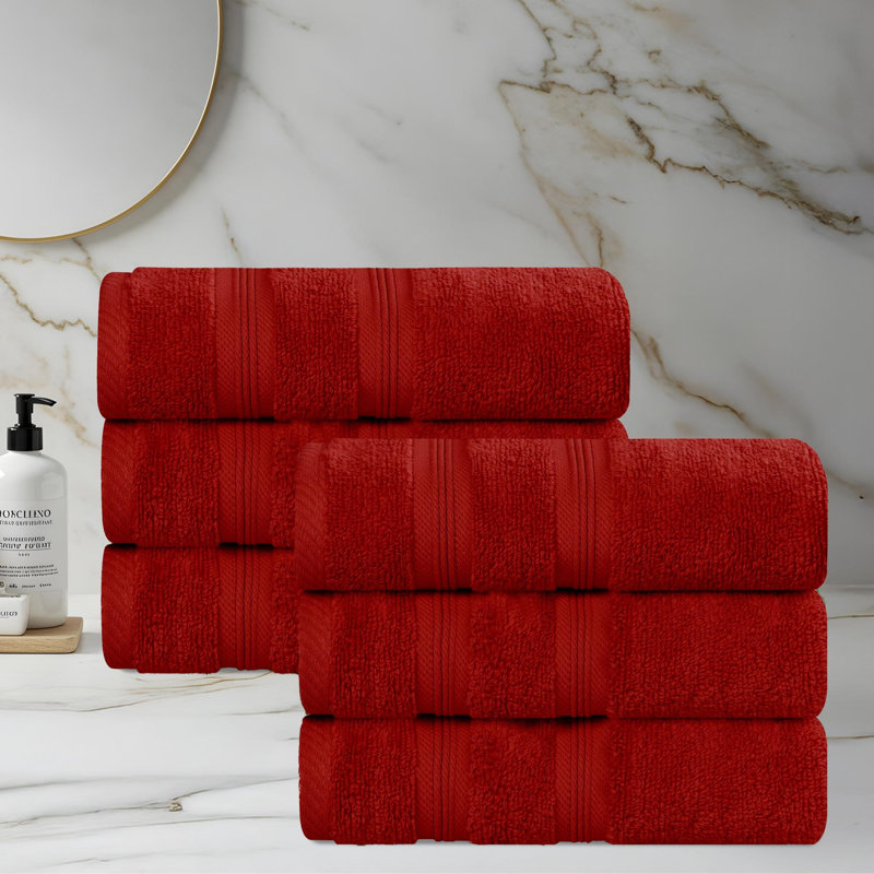  Smart Quick-Dry Zero Twist Cotton Hand Towels, Set Of 6, Crimson